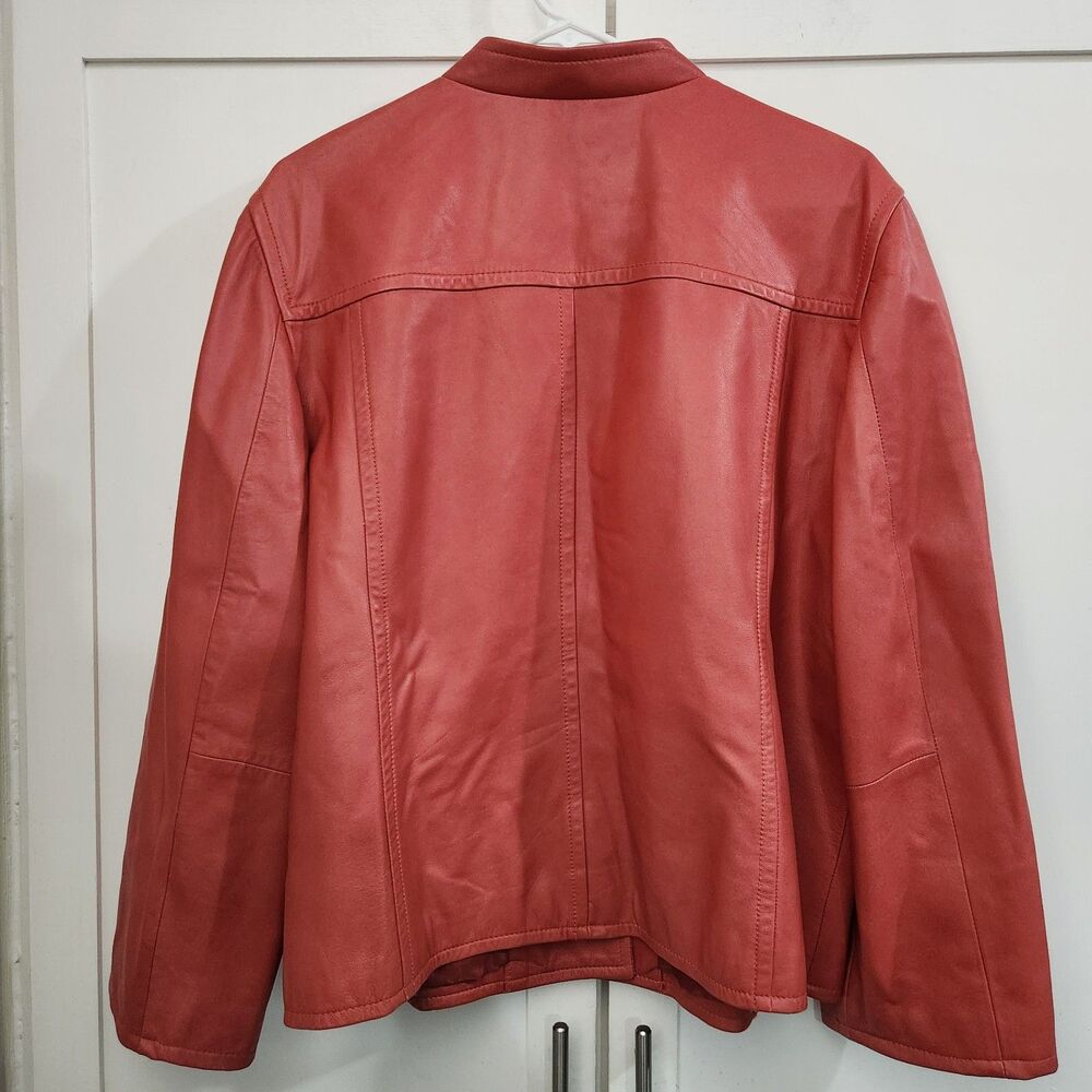 Talbots Leather Jacket Blazer Womens 18 Jacket Salmon Soft Moto Y2K Luxe - Picture 5 of 8
